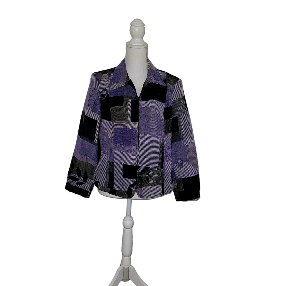 Dressbarn Purple and Black Zip Blazer Jacket Size Medium